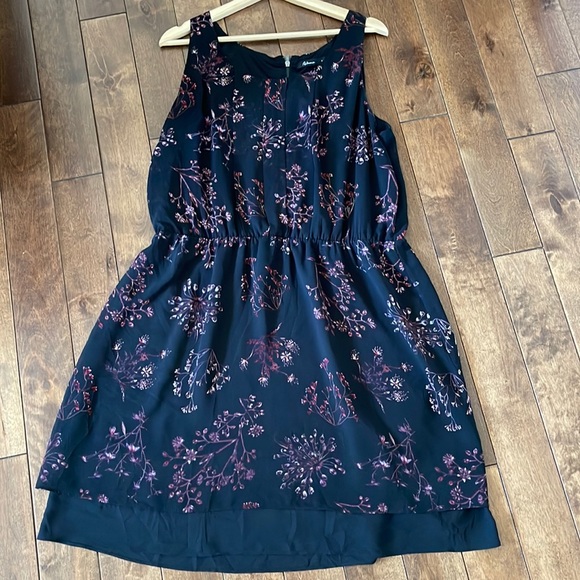 Reitmans Black Mid Length Dress with Red & Pink Floral Design - Picture 1 of 4